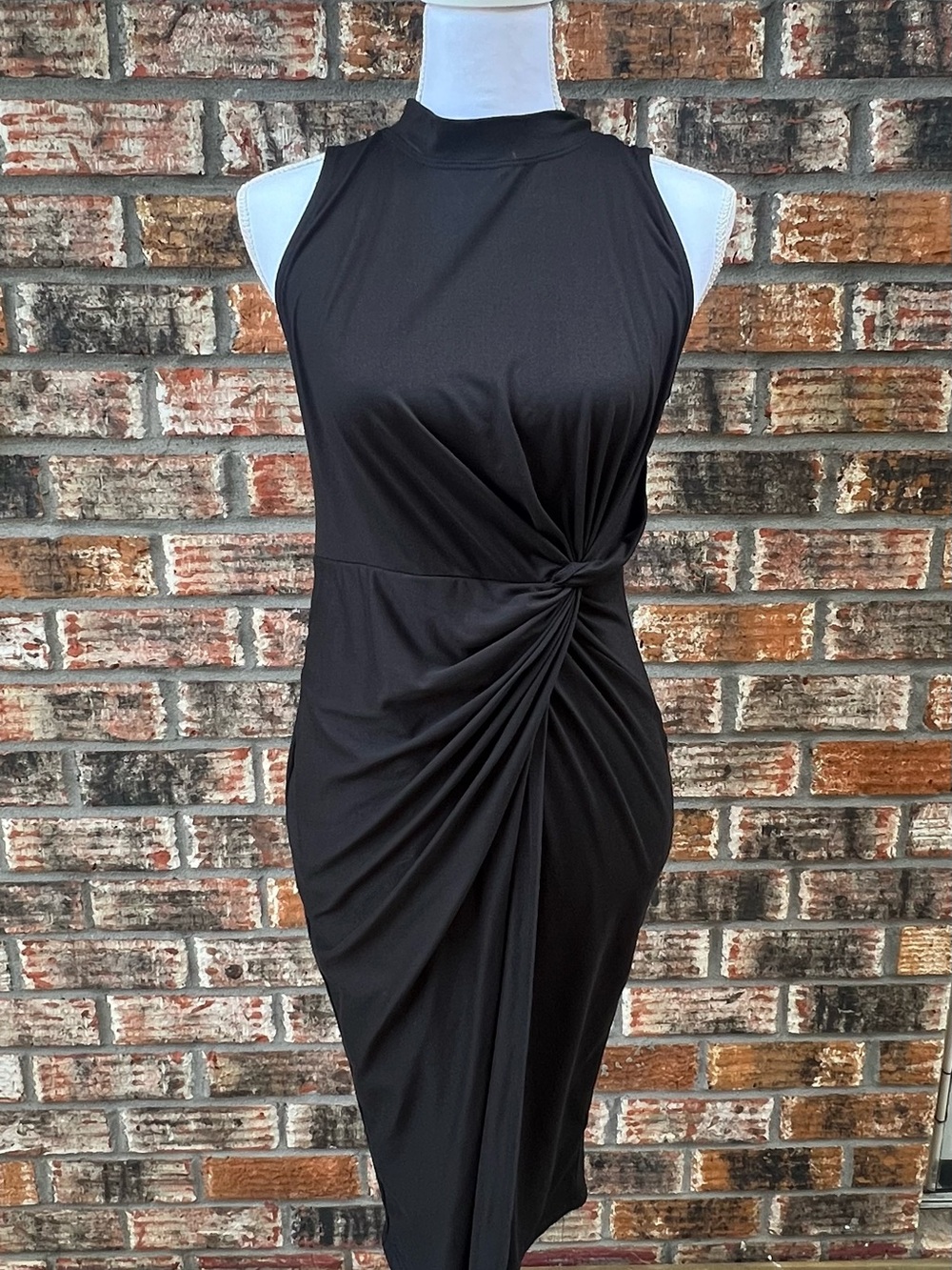 nine britton Black Sleeveless Twist-Detail Midi Dress NWOT Medium Petite